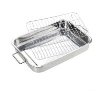 Plat à rôtir profond en acier inoxydable avec grille facile à manipuler, parfaite pour cuisiner et servir de grands plats (42 x 32 x 6,5 cm)