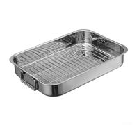 Plat à rôtir profond en acier inoxydable avec grille pour cuisson au four et rôtir - 39 x 28 x 6 cm - Plat robuste - Poli miroir - Lave-vaisselle S (42 x 32 x 6,5 cm)