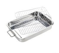 Plat à rôtir profond en acier inoxydable avec plateau rectangulaire en V pour viande, légumes, four grill 36 x 26 cm (33 x 23 x 5 cm)