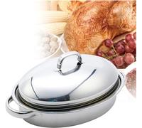 Plat à rôtir, Rôtissoire ovale avec couvercle en acier inoxydable et grille polie, rôtissoire for dinde, poulet, poisson elliptique à la vapeur, ustensiles de cuisine multi-usages for rôtis tendres, p