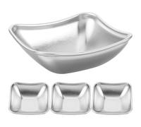 Plat à Sauce en Acier Inoxydable 4 Pièces Empilable | Format 8x8x2,5cm, Argenté, Portable, Design Minimaliste, pour Hot Pot et Pique-niques