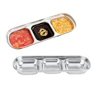 Plat à Sauce en acier inoxydable, plat d'assaisonnement à 3 compartiments, bols à tremper divisés, petite assiette à collation pour barbecue de Restaurant à domicile 2 pièces