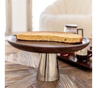 Plat à tarte en bois sur pied et argent