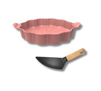 Plat à tarte D29.5 cm COOKUT guimauve, un coupe tarte et un livre de recette