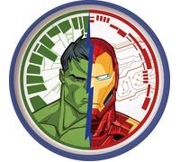 Tataway Marvel Assiette à soupe pour enfants, blanche et bleue, plastique, Avengers, Iron Man, Hulk, avec base antidérapante
