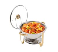 Plat de Chafing Ronde (Or) - Chauffe de Buffet 5L - Serveur de Buffet en Acier Inoxydable - CHAUFFE-PLAT avec Couvercle