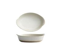 Plat de cuisson Assiette à salade créative en céramique double oreille, style rétro japonais, for fromage, riz cuit au four, ustensile rectangulaire grossière, 500 ml(Bruin)