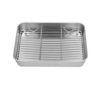 Plat de cuisson avec grille, rôtissoire rectangulaire en acier inoxydable ensemble gril for la cuisine à domicile, fournitures pour Cuisine(23.5x17.5x5cm)