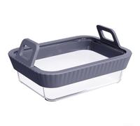 Plat de cuisson carré en verre résistant à la chaleur pour friteuse à air comprimé avec poignée en silicone pour cocotte et lasagnes 21 x 16 cm (1 gris)
