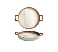 Plat de cuisson en céramique Plaque de cuisson en céramique à double oreille, assiette à steak occidentale, four à micro-ondes, ustensiles de cuisson, 25,5 x 21 x 4 cm Cocotte en porcelaine(Blanc)
