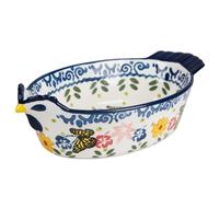 Plat de Cuisson en Céramique Plat de Cocotte à Motif Papillon et Fleur Vintage avec Poignées Ustensiles Cuisson en Céramique en Forme Poulet pour la du Dîner Gâteau