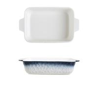 Plat de cuisson Moule à pâtisserie rectangulaire en céramique dégradé de couleurs, double poignée, vaisselle ménagère, rôtissage du riz cuit au four Casserole(Grigio,Moyen)