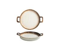 Plat de cuisson Plaque de cuisson en céramique à double anse, style western, for micro-ondes et ustensiles, 25,5 x 21 x 4 cm(White)