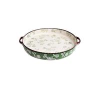 Plat de cuisson Poêle à Pizza ronde en céramique Double oreille, four avec plateau de riz spécial for fromage domestique Casserole(Green)