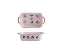 Plat de cuisson rectangulaire en céramique peint à la main - 500 ml - Plateau rectangulaire en porcelaine avec poignées à double oreille pour four, cocotte et service - Idéal pour la cuisson et le