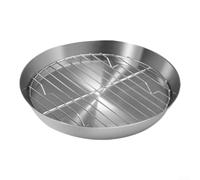 Plat de cuisson rond en acier inoxydable avec grille de refroidissement pour rôtir la dinde, barbecue, gâteau, cuisson multi-usages, passe au lave-vaisselle (24 cm)