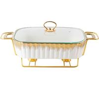 Plat de frottement en céramique, Chauffe-chausseurs rectangulaires Pleine Grandeur et Chauffe-Buffet avec Couvercle en Verre, Plateau de réchauffement de Nourriture pour Les marillets de fête des