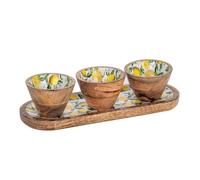 Plat de Service - Provence - Bois - 38cm - 3 Bols - Décoration Citron