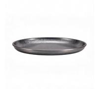 Plat de service rond en acier inoxydable avec influence coréenne rétro texturée et lisse bord poli pour maison, café et hôtel (30 cm)