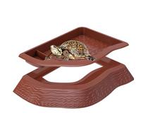 Plat d'eau De Tortue - Bol De Piscine Anti-Glissement | 27.8x19.9x3cm Plat De Bain Reptile | Bol De Nourriture À La Tortue Anti-Couche À Double Couche pour Terrarium, Se Nourrir, Se Baigner, Tremper,