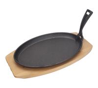 Plat en fonte avec base et poignée en bois, plaque chauffante, 280 x 140 mm