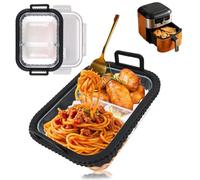 Plat en verre pour friteuse à air chaud avec couvercle, friteuse à air chaud 2 compartiments pour Ninja AF400EU/AF500EU/SL400EU - Sans BPA, anneau en silicone amovible, récipient en verre 2 en 1