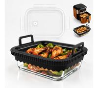 Plat en verre pour friteuse à air chaud avec couvercle, friteuse à air chaud pour Ninja AF400EU/AF500EU/SL400EU - Sans BPA, anneau en silicone amovible, récipient en verre 2 en 1, passe au