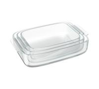 Relaxdays Plat à Four, Lot de 3 (3 Tailles), rectangulaire, pour Vos lasagnes ou Votre gratin, Transparent