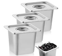 Plat Four Inox, Lot de 3 Bac Gastro Inox Empilable, Plat Inox avec Couvercle, Plat Four Rectangulaire pour Cuisson Conservation Four Réfrigérateur Et Cuisine Professionnelle, 17,6 X 16,2 X 10cm