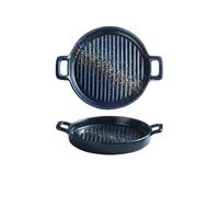 plat four Plaque de cuisson en céramique à double oreille, assiette steak occidentale, four micro-ondes, ustensiles, 25,5 x 21 4 cm plat four ceramique(Blue)