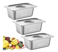 Plat Four Rectangulaire,Set De 3 17.6 * 10.8cm Récipient Gastronorme Avec Couvercle,Plats à Four en Acier Inoxydable,Récipient-Gastronorme En Inox Pour Plats,Schnitzel,Poisson,Gâteaux,Nourriture