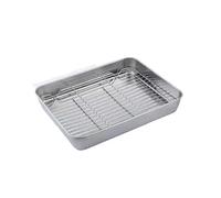 Plat Inox Ensemble d'assiettes carrées, plaque de cuisson, poêle en acier inoxydable, plateau profond, gril, récipient for aliments for poissons, ensemble, plat service rangement(31.5x24.5xH5cm set)