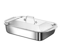 Plat Inox Plateau à poisson grillé rectangulaire en acier inoxydable avec couvercle, plaque de cuisson profonde antiadhésive for cuisinière induction(37x22x5cm)