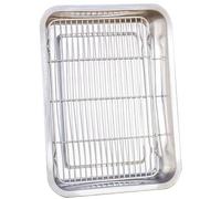 Plat INOX Rectangulaire 304, Plaque Four avec Grille, Bac de Vidange pour Eviter Les Déversements pour la Cuisine Les Instruments de Laboratoire et Les Soins Dentaires(44.5 x 34.5 cm/17.5 x 13.6 in)
