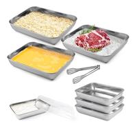 Plat Inox Rectangulaire, Set De 3 Bac De Plat Four Inox, 25 x 20 x 5 cm, avec Couvercle, Avec 1 Clip, Réutilisables, RéSistants, Faciles à Nettoyer, Empilables, Pour Fruits, Viande, Poisson, GâTeaux