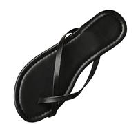 Plat noir tongs pour les femmes mince semelle douce ouverte pince orteils T sangle clip orteil pantoufles glisser sur la plage cuir anti-glissant thong sandales habillage marche soirée (Black, 39)