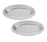 Plat Ovale en Acier Inoxydable 2 Pièces, Plat de Service Argenté | Finition Lisse, Forme Poisson/ovale, Usage Maison et Hôtel, Résiste à Chaleur, Adapté Vapeur