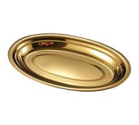 Plat ovale profond en acier inoxydable pour servir des fruits de mer et des pâtes, passe au micro-ondes, empilable avec base de table antidérapante (30 cm (28 cm, doré)