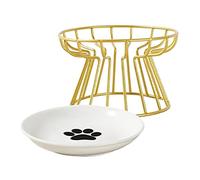 Plat pour Chat surélevé en céramique avec Support en métal, Assiette pour Chat en céramique Anti-vomissement, Bol surélevé avec Support pour et Petits Chiens, doré, Assiette pour Pattes