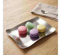 Plat rectangulaire en acier inoxydable avec vague coréenne pour servir desserts, fruits de mer et petites bouchées dans la cuisine maison ou bureau (L)