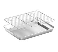 Plat Rectangulaire Pour Four À Rôtir Avec Grille Plaque À Pâtisserie Grille Refroidissement 26,5 * 20,5 * 2,5cm Plaque De Four Universelle En Acier Inoxydable Pour Pâtisserie,pizza, Biscuits, Viande