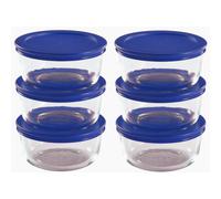 Plat rond de conservation Pyrex de 2 tasses, transparent avec couvercle bleu, 12 pi?ces