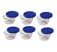 Plat rond de conservation Pyrex transparent avec couvercle bleu, 1 tasse, lot de 6