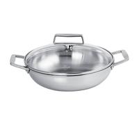 Plat sautoir en inox à 2 anses avec couvercle en verre 24cm Cristel