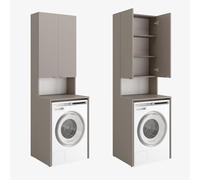 PLATAN ROOM Armoire haute pour machine à laver et sèche-linge - 210 x 65 x 50/56 cm - Blanc (argile (gris), 56 cm de profondeur)