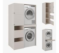 PLATAN ROOM - Armoire haute pour salle de bain, pour lave-linge et sèche-linge, armoire pour appareils électroménagers de salle de bain, avec étagères, 187 x 65 x 45/66 cm, couleur: cachemire, 111 cm
