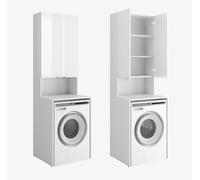 PLATAN ROOM Armoire pour lave-linge et sèche-linge, 210 x 65 x 50/56 cm, blanc (blanc mat/blanc brillant, profondeur 56 cm)
