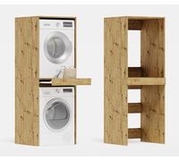 PLATAN ROOM Armoire pour lave-linge et sèche-linge avec plateau coulissant • Meuble pour lave-linge et sèche-linge • Armoire haute 187 x 65 x 66 cm (chêne Artisan)