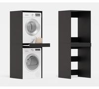 PLATAN ROOM Armoire pour machine à laver et sèche-linge avec planche coulissante - Armoire pour machine à laver et sèche-linge - Armoire superposée - 187 x 65 x 66 cm (anthracite)