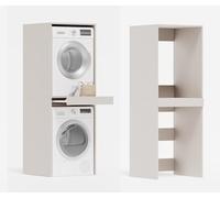 PLATAN ROOM Armoire pour machine à laver et sèche-linge avec plateau coulissant • Meuble pour machine à laver et sèche-linge • Armoire haute 187 x 65 x 66 cm (Cachemire)